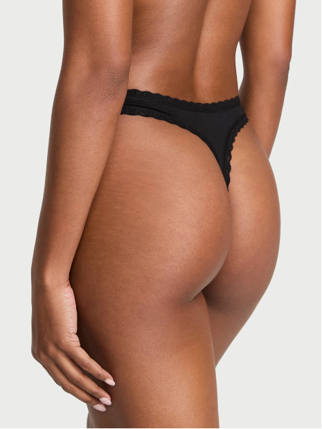 Котонові трусики стрінги VS Cotton Lace-Waist Thong - колір Lace Trim | Black Котонові трусики стрінги VS Cotton Lace-Waist Thong - колір Lace Trim | Black