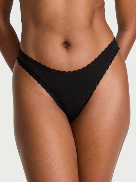 Котонові трусики стрінги VS Cotton Lace-Waist Thong - колір Lace Trim | Black Котонові трусики стрінги VS Cotton Lace-Waist Thong - колір Lace Trim | Black