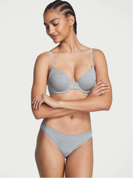 Бавовняні трусики бікіні Victoria's Secret Stretch Cotton Bikini Panty - колір Medium Heather Grey