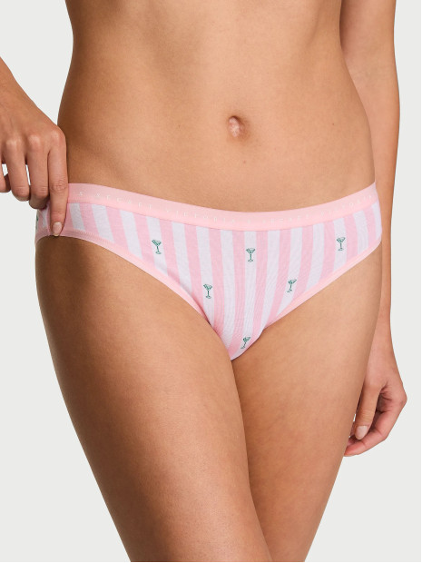 Бавовняні трусики бікіні Victoria's Secret Stretch Cotton Bikini Panty - колір Pink Iconic Martini Stripes