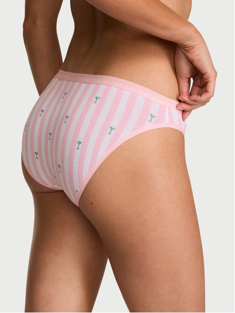 Бавовняні трусики бікіні Victoria's Secret Stretch Cotton Bikini Panty - колір Pink Iconic Martini Stripes