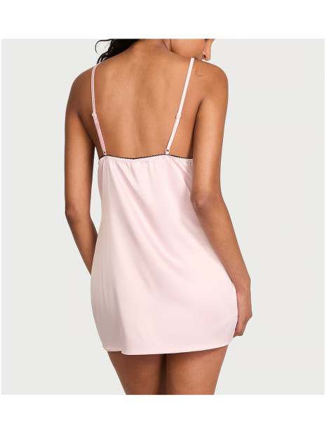 Нічна сорочка сатинова Satin Lace-Trim Mini Slip - колір Angel Pink