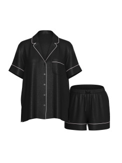 Сатинова піжама Victoria's Secret Signature Satin Short Pajama Set - колір Jacquard | Black