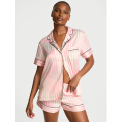 Сатинова піжама Victoria's Secret Signature Satin Short Pajama Set - колір Embroidered Collar | Print
