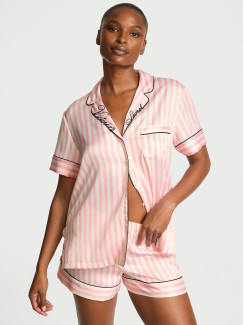 Сатинова піжама Victoria's Secret Signature Satin Short Pajama Set - колір Embroidered Collar | Print
