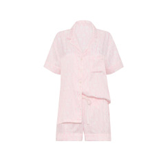 Сатинова піжама Victoria's Secret Signature Satin Short Pajama Set - колір Signature Satin | Coconut White/Pink Logos