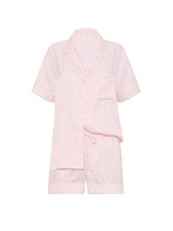 Сатинова піжама Victoria's Secret Signature Satin Short Pajama Set - колір Signature Satin | Coconut White/Pink Logos