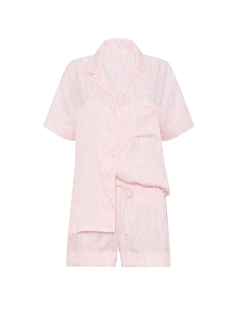 Сатинова піжама Victoria's Secret Signature Satin Short Pajama Set - колір Signature Satin | Coconut White/Pink Logos