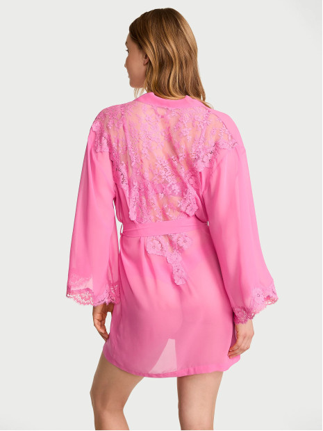 Сатиновий халат Victoria's Secret Chiffon & Lace Short Robe - колір Rose Garden
