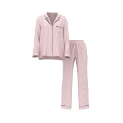 Сатинова піжама Victoria's Secret Signature Satin Long Pajama Set - колір Embroidered Collar | Pretty Blossom Iconic Stripes