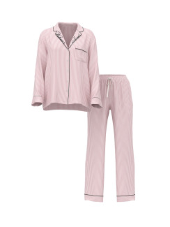 Сатинова піжама Victoria's Secret Signature Satin Long Pajama Set - колір Embroidered Collar | Pretty Blossom Iconic Stripes