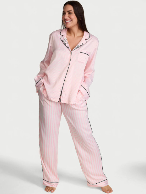 Сатинова піжама Victoria's Secret Signature Satin Long Pajama Set - колір Embroidered Collar | Pretty Blossom Iconic Stripes Сатинова піжама Victoria's Secret Signature Satin Long Pajama Set - колір Embroidered Collar | Pretty Blossom Iconic Stripes