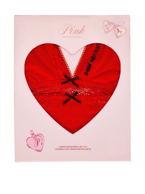 Комплект білизни Victoria's Secret Pink - Limited-Edition PINK Wink™ Flirty Gift Set - колір Bright Vermillion Forever Lace V-Day Pack Комплект білизни Victoria's Secret Pink - Limited-Edition PINK Wink™ Flirty Gift Set - колір Bright Vermillion Forever Lace V-Day Pack