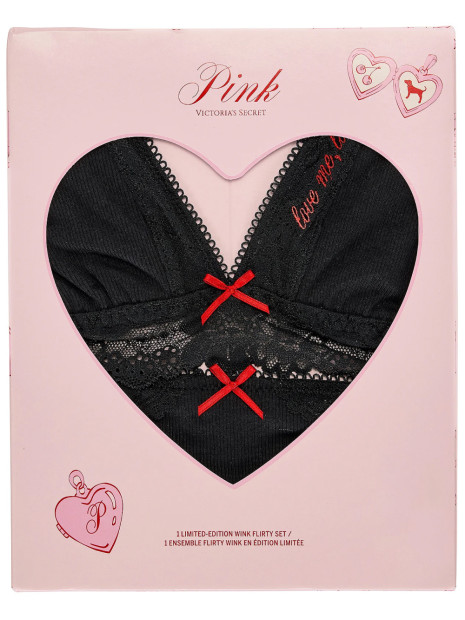 Комплект білизни Victoria's Secret Pink - Limited-Edition PINK Wink™ Flirty Gift Set - колір Black Forever Lace V-Day Pack Комплект білизни Victoria's Secret Pink - Limited-Edition PINK Wink™ Flirty Gift Set - колір Black Forever Lace V-Day Pack
