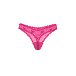 Мереживні трусики від Victoria's Secret PINK The Lacie Bow Lace Mesh Thong Panty - колір Pop Pink