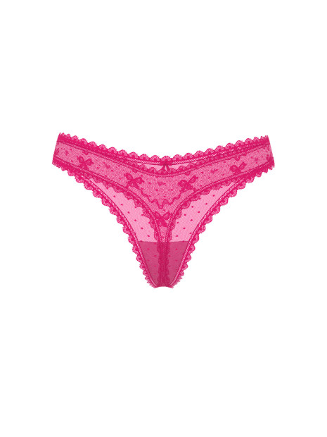 Мереживні трусики від Victoria's Secret PINK The Lacie Bow Lace Mesh Thong Panty - колір Pop Pink
