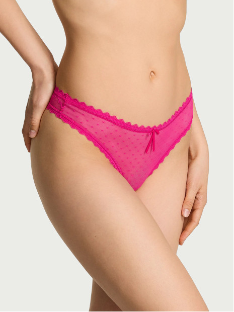 Мереживні трусики від Victoria's Secret PINK The Lacie Bow Lace Mesh Thong Panty - колір Pop Pink Мереживні трусики від Victoria's Secret PINK The Lacie Bow Lace Mesh Thong Panty - колір Pop Pink