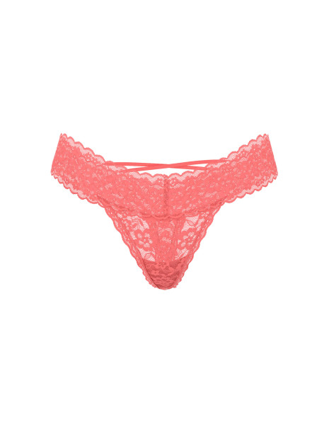 Мереживні трусики від Victoria's Secret The Lacie Lace Strappy-Back Thong Panty - колір Neon Coral