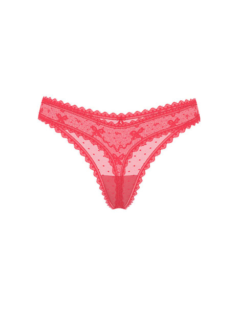 Мереживні трусики від Victoria's Secret The Lacie Bow Lace Mesh Thong Panty - колір Poppy