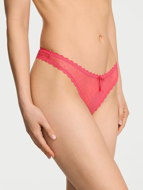 Мереживні трусики від Victoria's Secret The Lacie Bow Lace Mesh Thong Panty - колір Poppy Мереживні трусики від Victoria's Secret The Lacie Bow Lace Mesh Thong Panty - колір Poppy