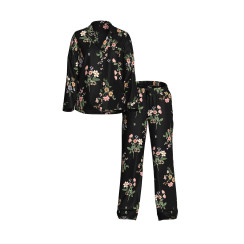 Сатинова піжама Victoria's Secret Signature Satin Long Pajama Set - колір Black Botanical