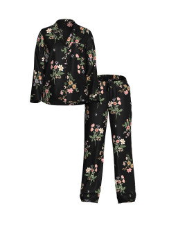 Сатинова піжама Victoria's Secret Signature Satin Long Pajama Set - колір Black Botanical