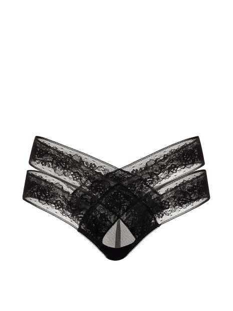 Мереживні трусики Victoria's Secret Very Sexy Rose Lace Strappy Cut-Out Cheeky Panty - колір Black