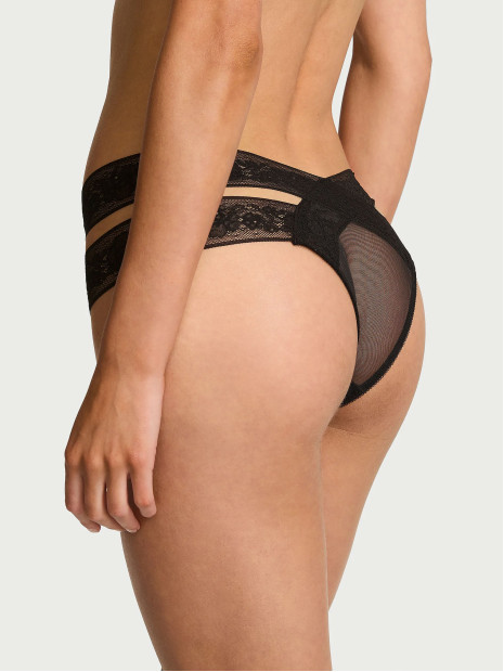 Мереживні трусики Victoria's Secret Very Sexy Rose Lace Strappy Cut-Out Cheeky Panty - колір Black