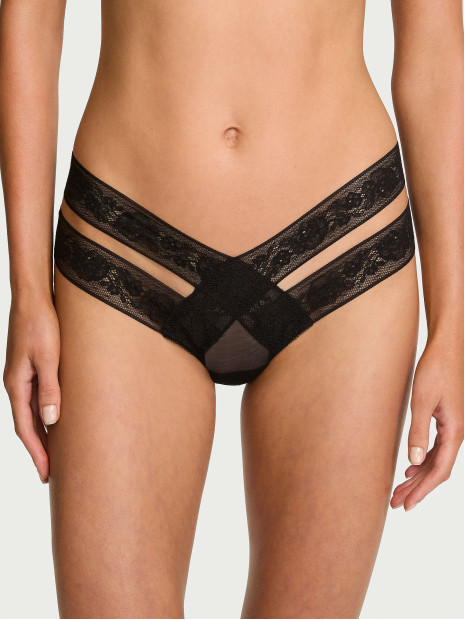 Мереживні трусики Victoria's Secret Very Sexy Rose Lace Strappy Cut-Out Cheeky Panty - колір Black
