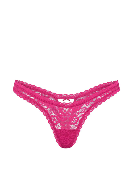 Мереживні трусики від Victoria's Secret Lace Keyhole Ultra-Mini Scoop Thong Panty - колір Haute Pink