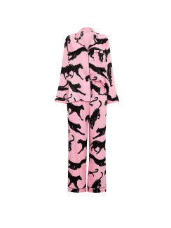 Сатинова піжама Victoria's Secret Signature Satin Long Pajama Set - колір Victoria Pink Panthers