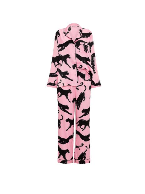 Сатинова піжама Victoria's Secret Signature Satin Long Pajama Set - колір Victoria Pink Panthers
