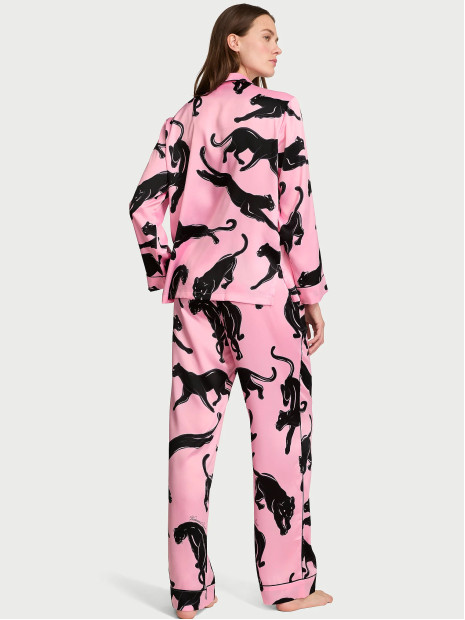 Сатинова піжама Victoria's Secret Signature Satin Long Pajama Set - колір Victoria Pink Panthers