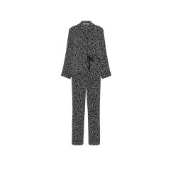 Сатинова піжама Victoria's Secret Signature Satin Long Pajama Set - колір Black & White Newspaper