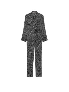 Сатинова піжама Victoria's Secret Signature Satin Long Pajama Set - колір Black & White Newspaper