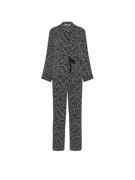 Сатинова піжама Victoria's Secret Signature Satin Long Pajama Set - колір Black & White Newspaper