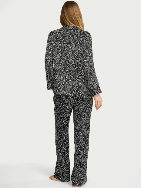 Сатинова піжама Victoria's Secret Signature Satin Long Pajama Set - колір Black & White Newspaper