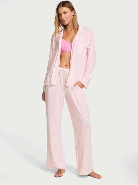Модалова піжама Victoria's Secret SoSoft™ Modal Long Pajama Set - колір Coconut White/Pink Logos