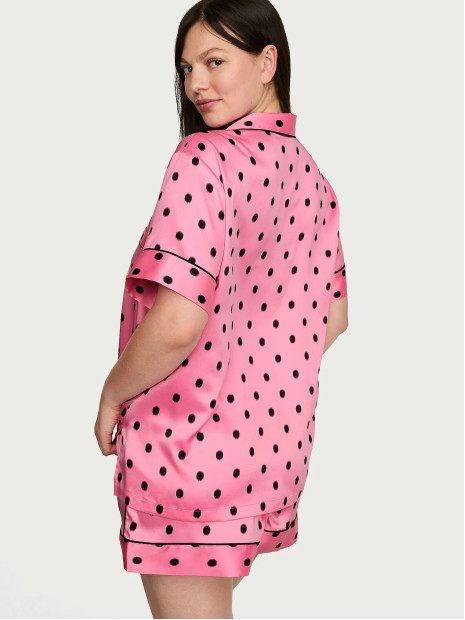 Сатинова піжама Victoria's Secret Signature Satin Short Pajama Set - колір Sexy Little Pink Ikat Dots