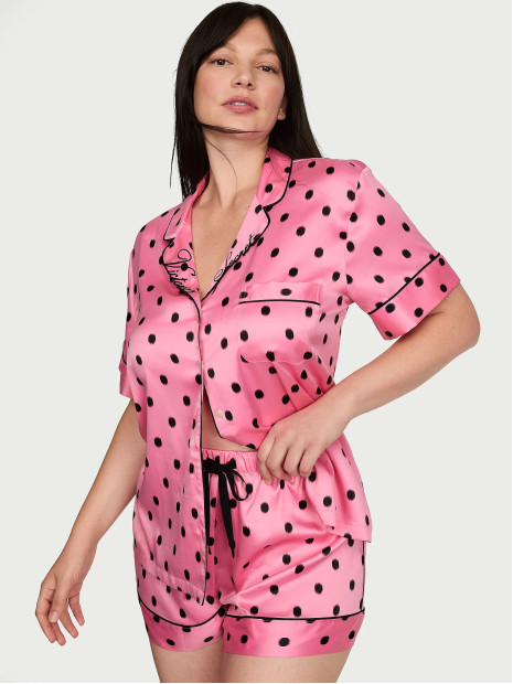 Сатинова піжама Victoria's Secret Signature Satin Short Pajama Set - колір Sexy Little Pink Ikat Dots