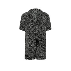 Сатинова піжама Victoria's Secret Signature Satin Short Pajama Set - колір Black & White Newspaper