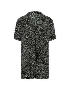 Сатинова піжама Victoria's Secret Signature Satin Short Pajama Set - колір Black & White Newspaper
