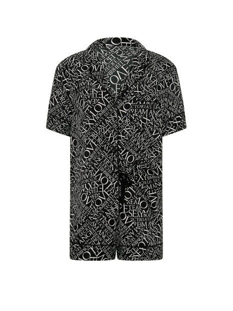 Сатинова піжама Victoria's Secret Signature Satin Short Pajama Set - колір Black & White Newspaper