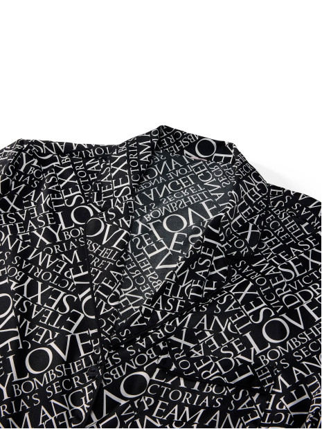 Сатинова піжама Victoria's Secret Signature Satin Short Pajama Set - колір Black & White Newspaper