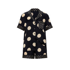 Сатинова піжама Victoria's Secret Signature Satin Short Pajama Set - колір Black/Tan Dots