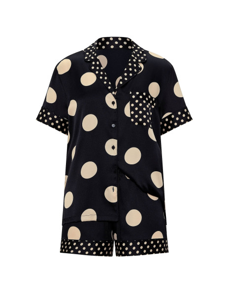 Сатинова піжама Victoria's Secret Signature Satin Short Pajama Set - колір Black/Tan Dots