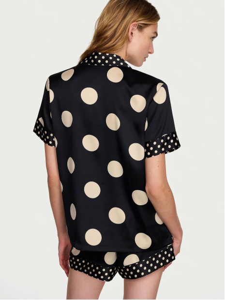 Сатинова піжама Victoria's Secret Signature Satin Short Pajama Set - колір Black/Tan Dots