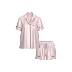 Сатинова піжама Victoria's Secret Signature Satin Short Pajama Set - колір Angel Pink W Collar Embroidery