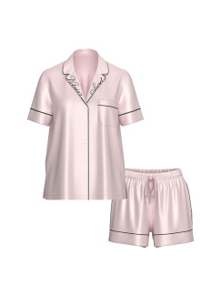 Сатинова піжама Victoria's Secret Signature Satin Short Pajama Set - колір Angel Pink W Collar Embroidery