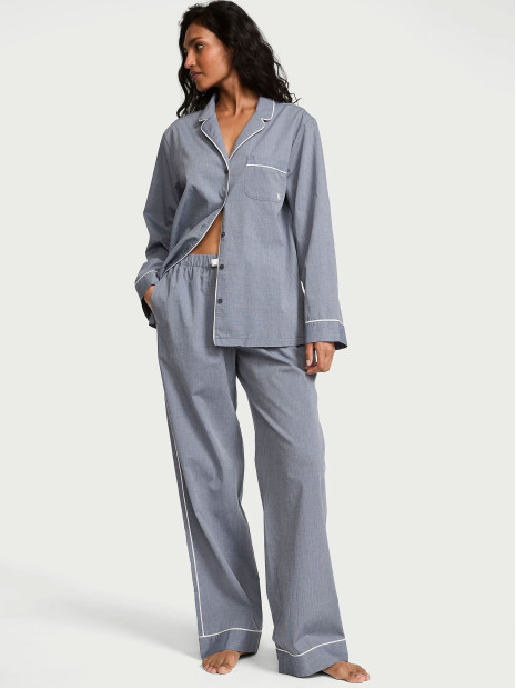 Котонова піжама Victoria's Secret Heritage Cotton Long Pajama Set - колір Monaco Blue